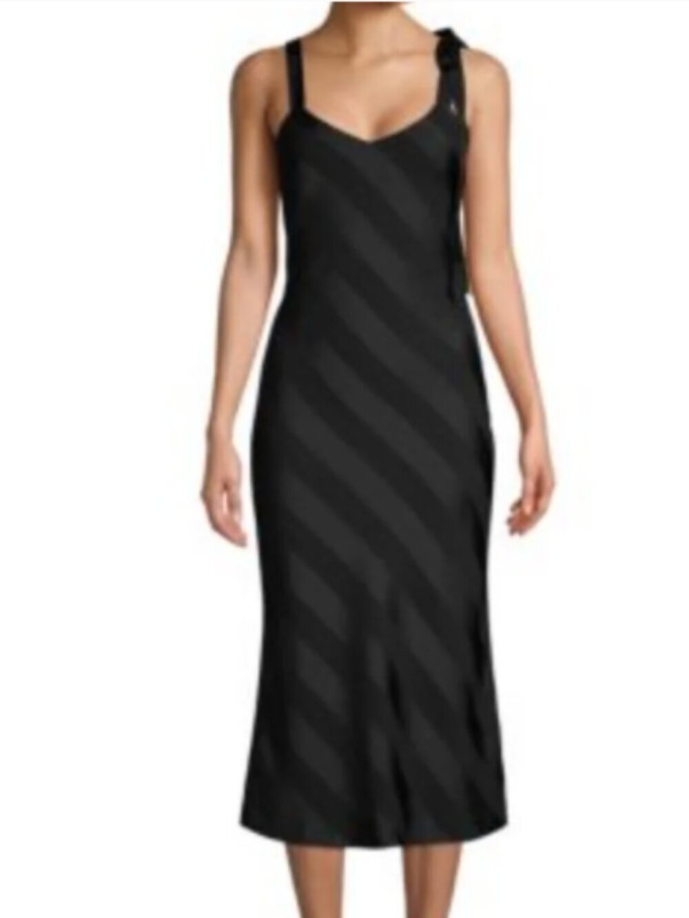 Rebecca Vallance Black Stripe Cocktail Dress Tie Shoulder Midi Party Size 4